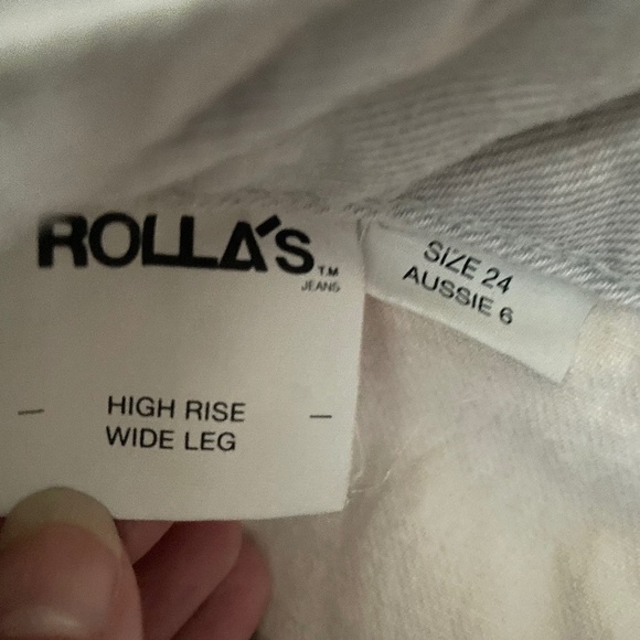 ROLLAS The Sailor Jean High Rise Wide Leg Color-block Shell Spice Gray /Cream 24 - Picture 5 of 11